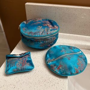 Plymouth 3 piece Blue Turqouise Satin Jewelry Holder